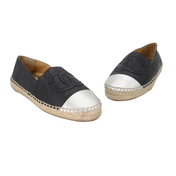 Chanel Espadrille 37 Lambskin Leather Cap Toe Flats CC-S0207P-C023 - Picture 2 of 9
